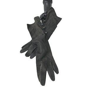 Vintage Evening Gloves Black Suede & Aurora Borealis Beading Evening Gloves Dres